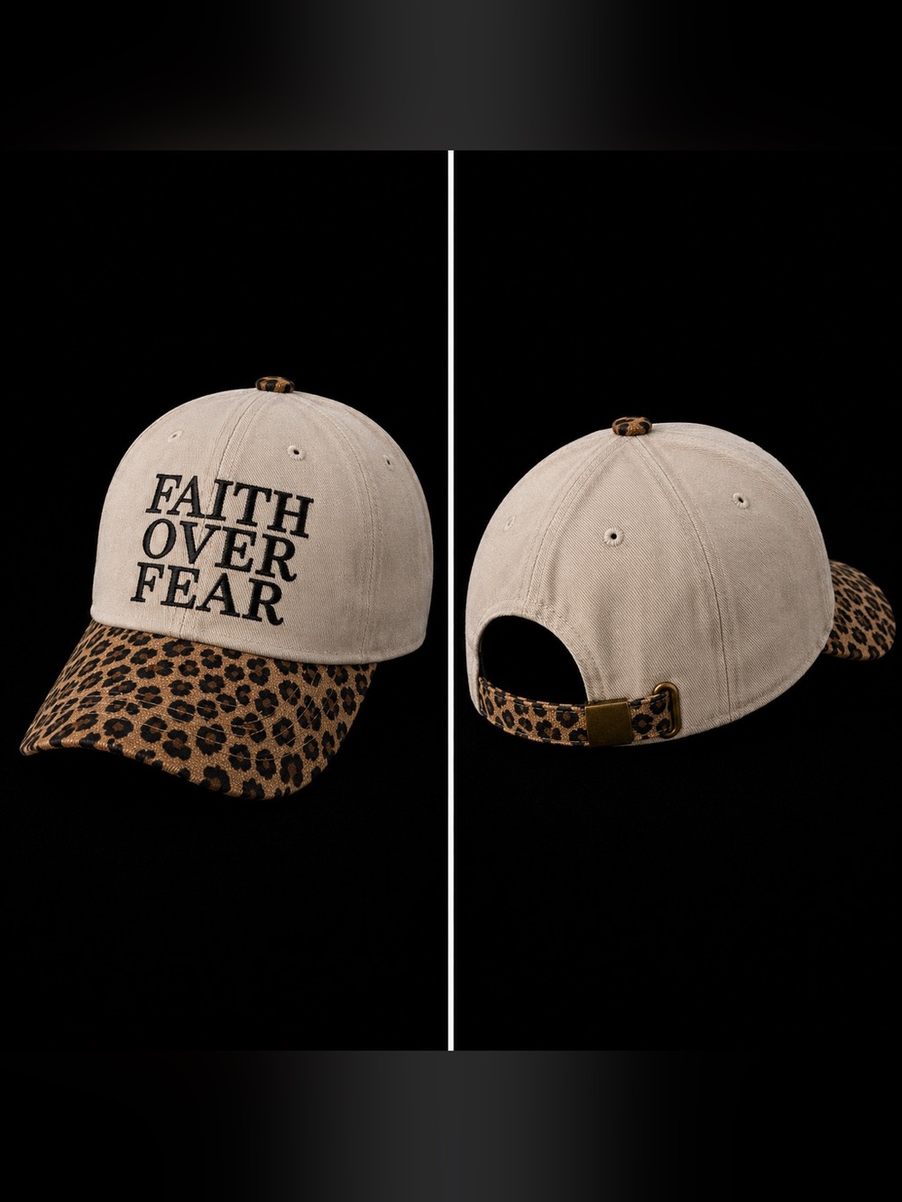 🆕 FAITH OVER FEAR Two Tone Leopard Trucker Hat Embroidered Adjustable Cap - Picture 2 of 4